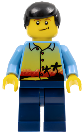 Минифигурка Lego Sunset and Palm Trees - Male, Dark Blue Legs, Black Male Hair, Lopsided Smile twn107